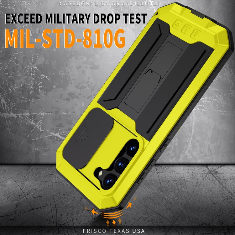 Para Samsung Galaxy S23 5G R-JUST Diseño de cámara deslizante Vida impermeable a prueba de polvo Funda de teléfono a prueba de golpes (Amarillo)