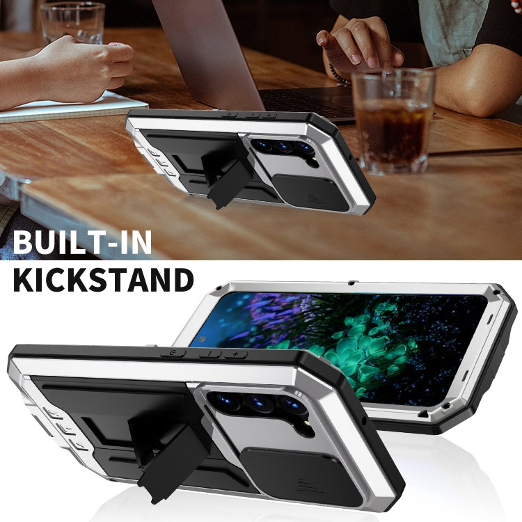 Para Samsung Galaxy S23+ 5G R-JUST Diseño de cámara deslizante Vida impermeable a prueba de polvo Funda de teléfono a prueba de golpes (Plata)