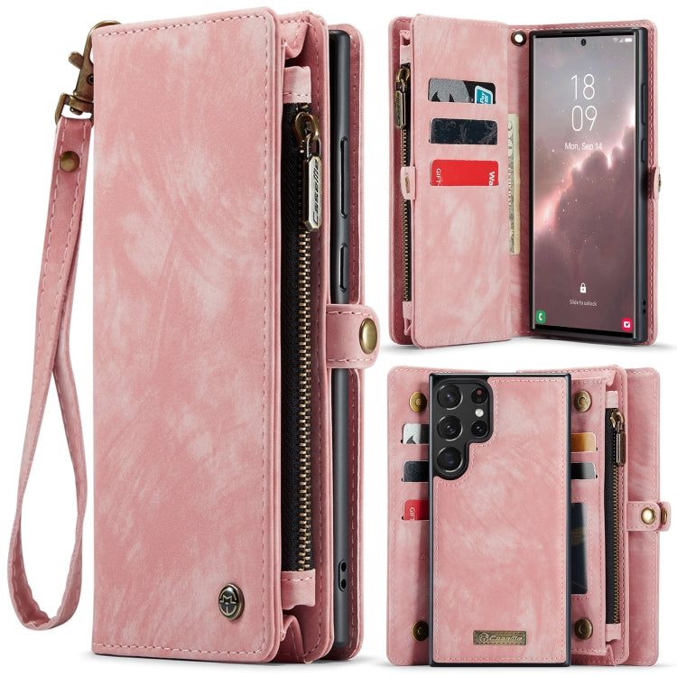 Para Samsung Galaxy S23 Ultra 5G CaseMe 008 Estuche de teléfono de cuero multifuncional desmontable (rosa)