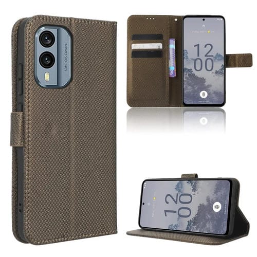 Funda para Nokia X30 5G Caja de Teléfono de Cuero con Textura de Diamante (Marrón)