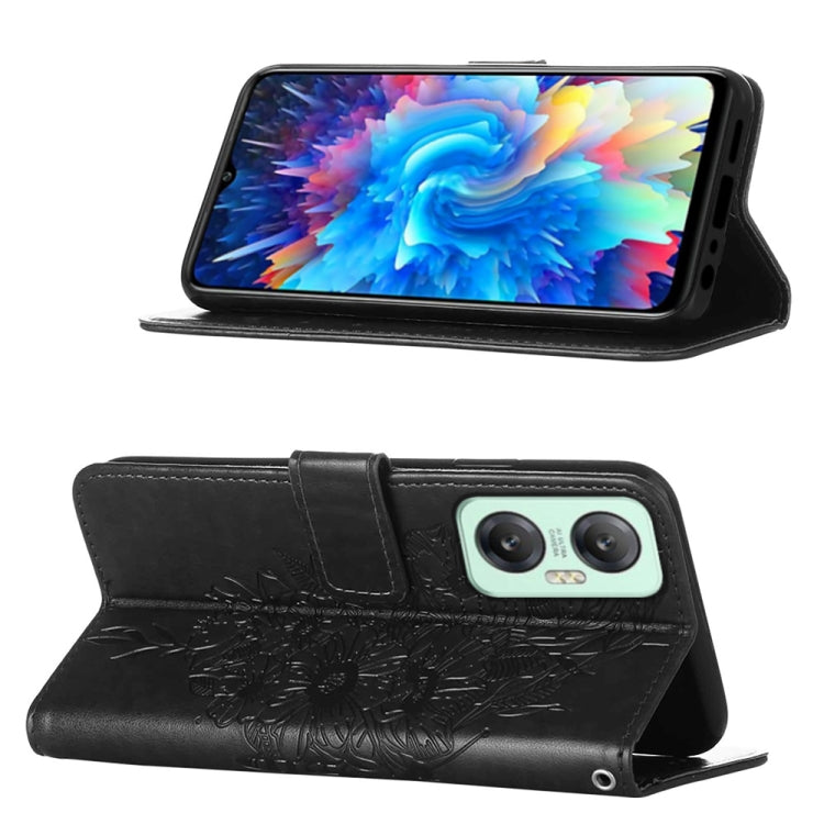 Estuche de Cuero para Infinix Hot 20 5G X666 / X66B con Tapa de Mariposa en Relieve (Negro)