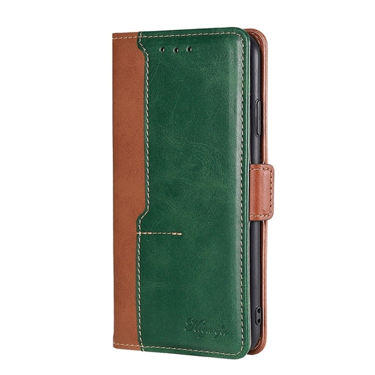 Estuche para Teléfono Honor 80 de Cuero con Hebilla Lateral y Color de Contraste (Marrón Claro + Verde)