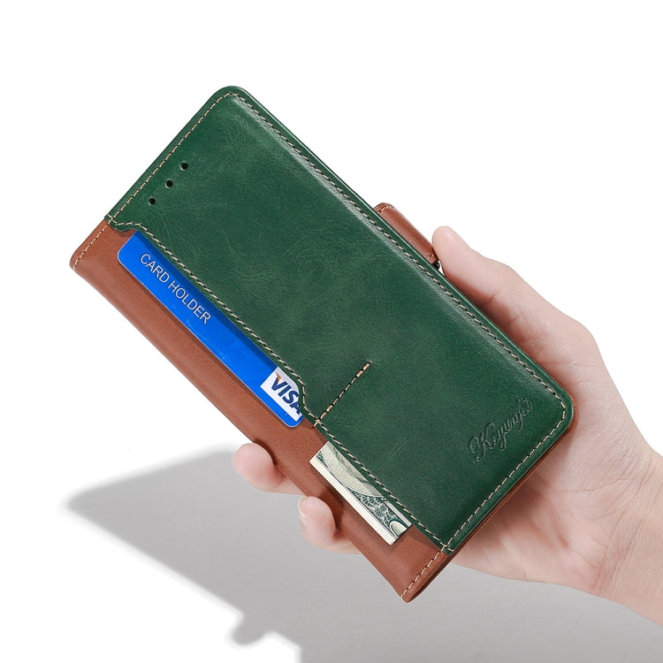 Estuche para Teléfono Honor 80 de Cuero con Hebilla Lateral y Color de Contraste (Marrón Claro + Verde)