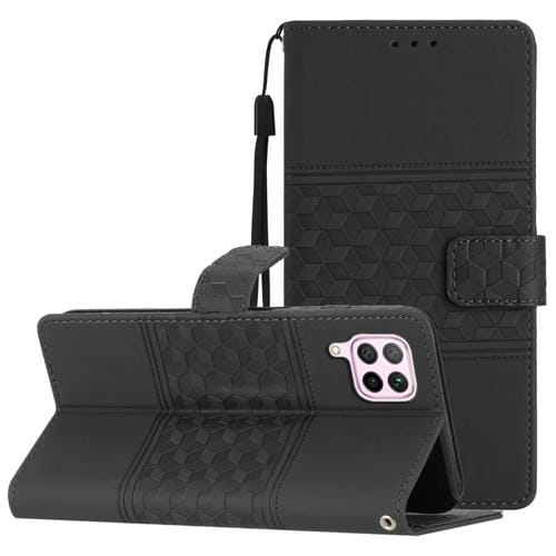 Funda de Cuero para Huawei P40 Lite Diamond Embossed Skin Feel con Cordón (Negro)