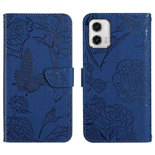 Funda de Cuero para Motorola Moto G73 5G Ht03 con Tapa en Relieve (Azul)