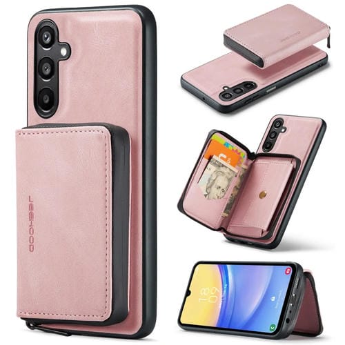 Funda para Teléfono Samsung Galaxy A15 5G Jeehood Cuero Tapa Horizontal Cremallera Magnética (Rosa)