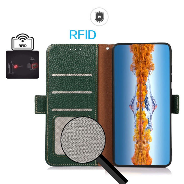 Funda para OnePlus 11 Khazneh Side-Magnetic Litchi Cuero Genuino Rfid (Azul)