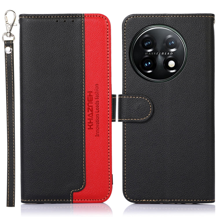 Funda para OnePlus 11 Khazneh Cuero con Textura Litchi y Protección RFID (Negro)