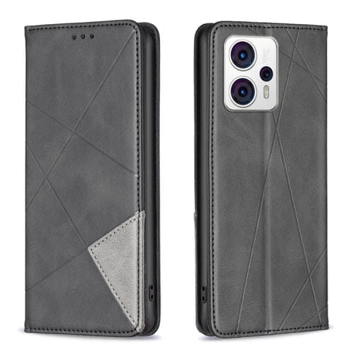 Estuche de Cuero Magnético Invisible Prismático para Motorola Moto G13 4G/G23 4G/G53 5G (Negro)
