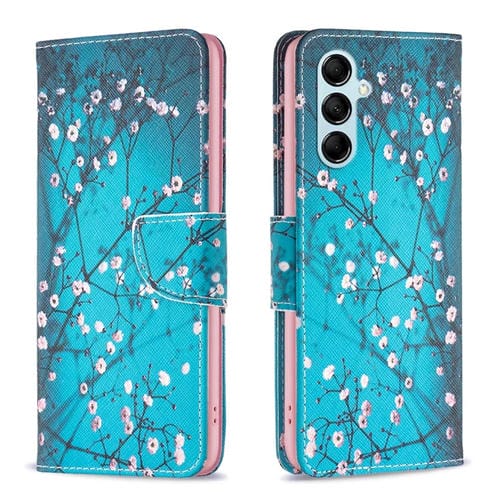 Para Samsung Galaxy M14 5G Estuche de teléfono de cuero con patrón de dibujo coloreado (flor del ciruelo)