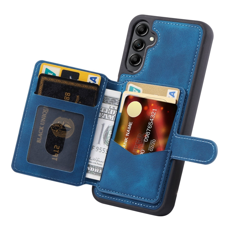 Para Samsung Galaxy A34 5G Skin Feel Dream Cepillo antirrobo a prueba de golpes Funda para tarjeta de piel portátil Funda para teléfono (Azul pavo real)