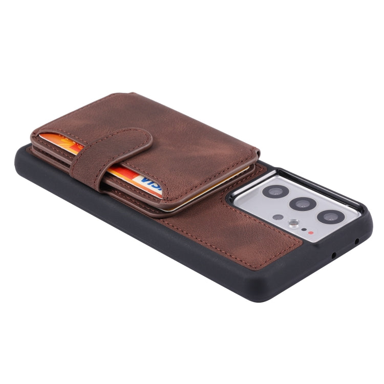 Para Samsung Galaxy S21 Ultra 5G Skin Feel Dream Cepillo antirrobo a prueba de golpes Estuche portátil para tarjeta de piel (café)