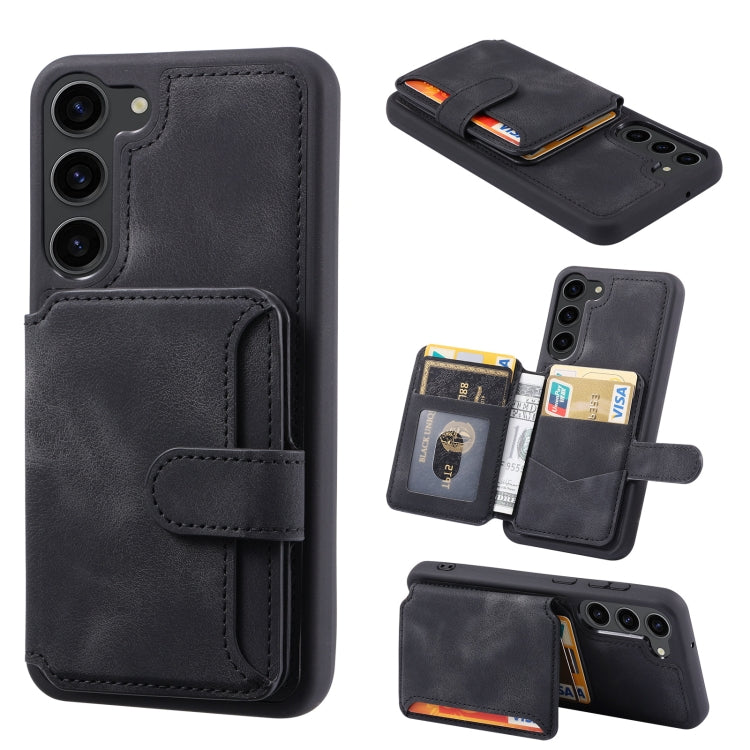 Para Samsung Galaxy S23 + 5G Skin Feel Dream Cepillo antirrobo a prueba de golpes Funda para tarjeta de piel portátil Funda para teléfono (Negro)