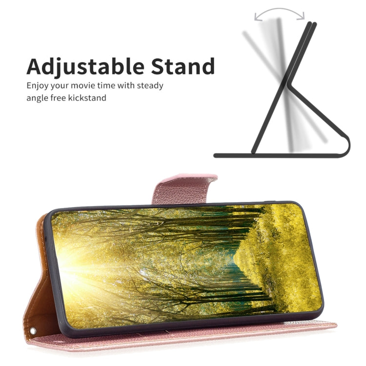 Para Samsung Galaxy M14 5G Litchi Texture Pure Color Funda de cuero para teléfono (Oro rosa)
