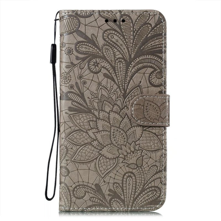 Para Samsung Galaxy A14 4G Flor de encaje en relieve Flip Funda de cuero para teléfono (Gris)
