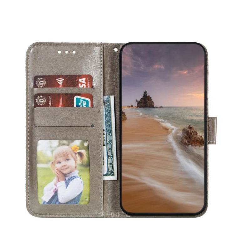 Para Samsung Galaxy A54 5G Lace Flower Relieve Flip Funda de cuero para teléfono (Gris)