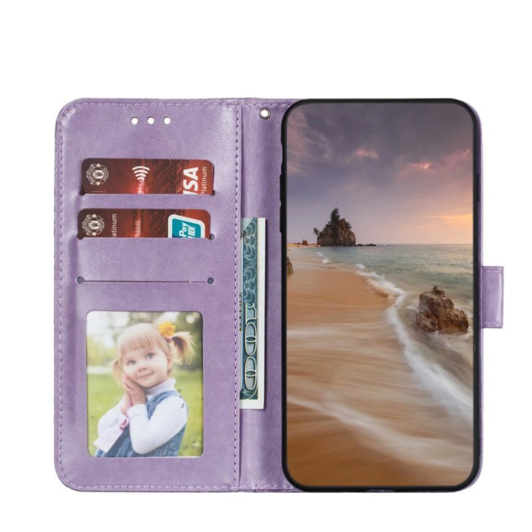 Para Samsung Galaxy S23 Ultra 5G Flor de encaje en relieve Flip Funda de cuero para teléfono (Púrpura)