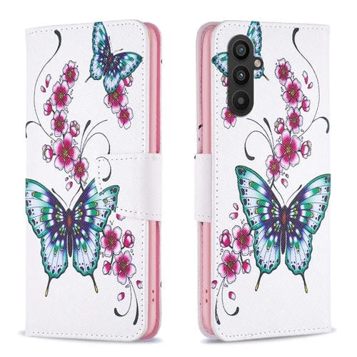 Para Samsung Galaxy A24 4G Estuche de teléfono de cuero con dibujo coloreado (mariposa de flor de durazno)