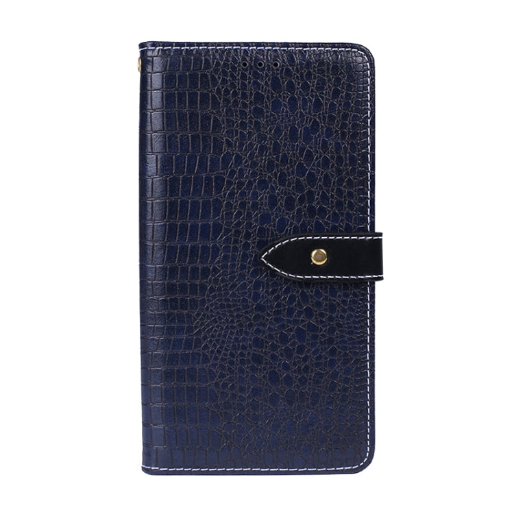 Para Motorola One Macro idewei Crocodile Texture Funda de cuero con tapa horizontal con soporte, ranuras para tarjetas y billetera (azul oscuro)