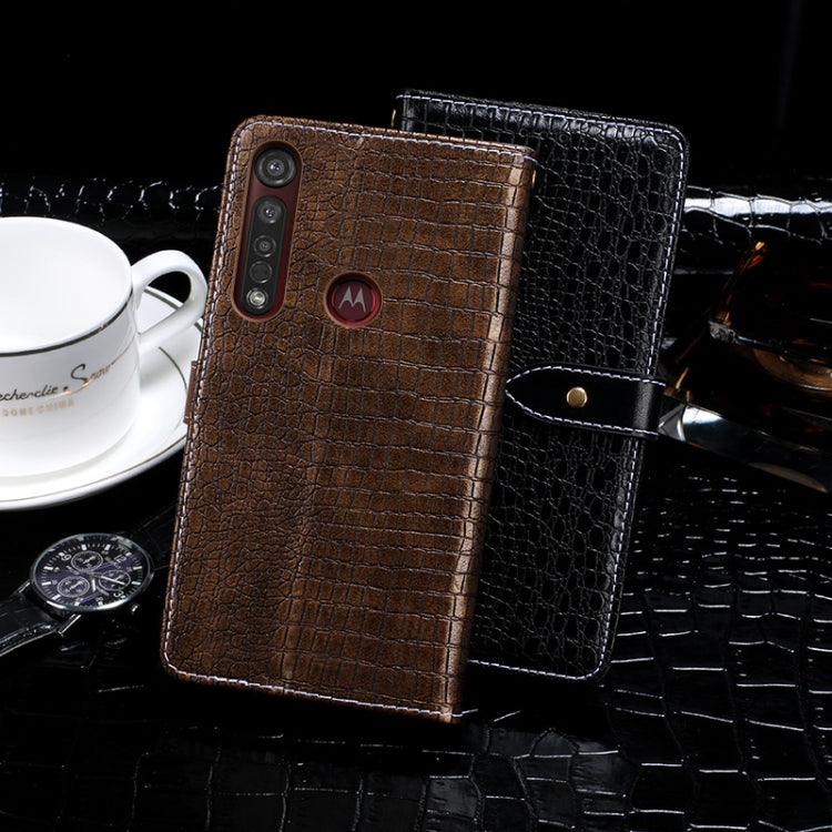 Para Motorola Moto G8 Plus idewei Funda de cuero con tapa horizontal con textura de cocodrilo con soporte, ranuras para tarjetas y billetera (azul oscuro)