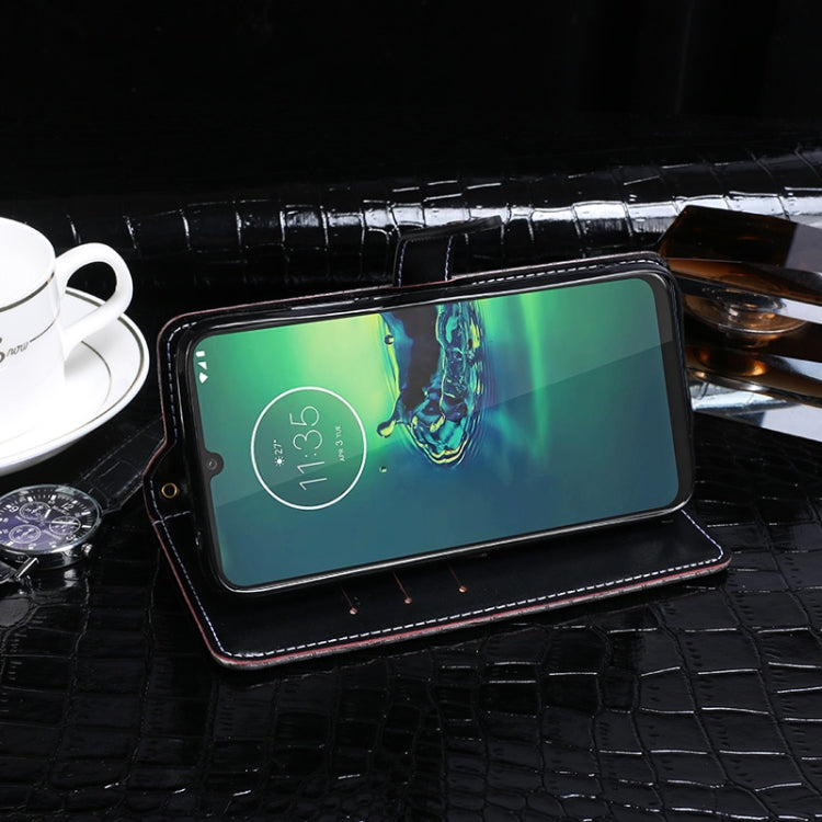 Para Motorola Moto G8 Plus idewei Funda de cuero con tapa horizontal con textura de cocodrilo con soporte, ranuras para tarjetas y billetera (azul oscuro)