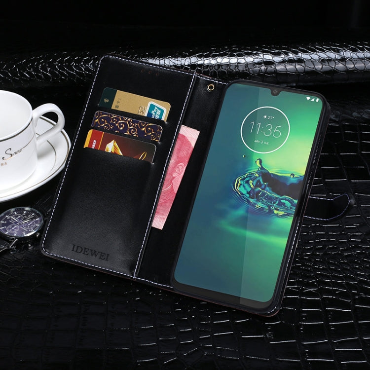 Para Motorola Moto G8 Plus idewei Funda de cuero con tapa horizontal con textura de cocodrilo con soporte, ranuras para tarjetas y billetera (azul oscuro)
