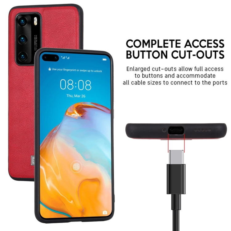 Para Huawei P40 SULADA TPU a prueba de golpes + funda protectora de cuero hecha a mano (rojo)