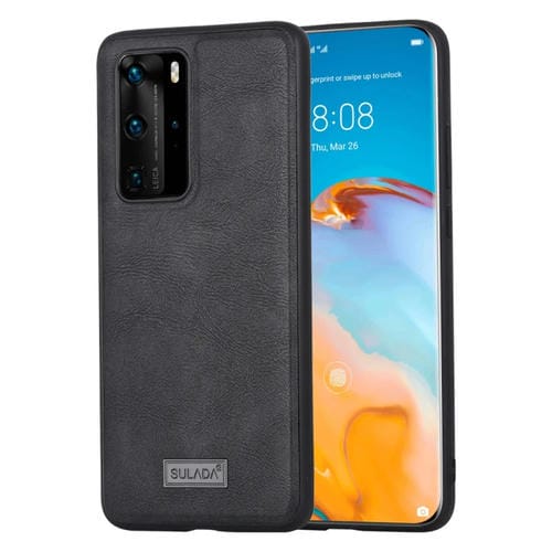 Para Huawei P40 Pro SULADA TPU a prueba de golpes + Funda protectora de cuero hecha a mano (Negro)