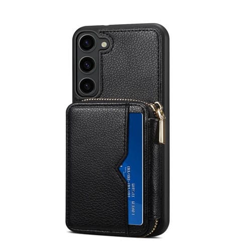 Para Samsung Galaxy S23 5G Estuche para teléfono con ranura para tarjeta con cremallera (negro)