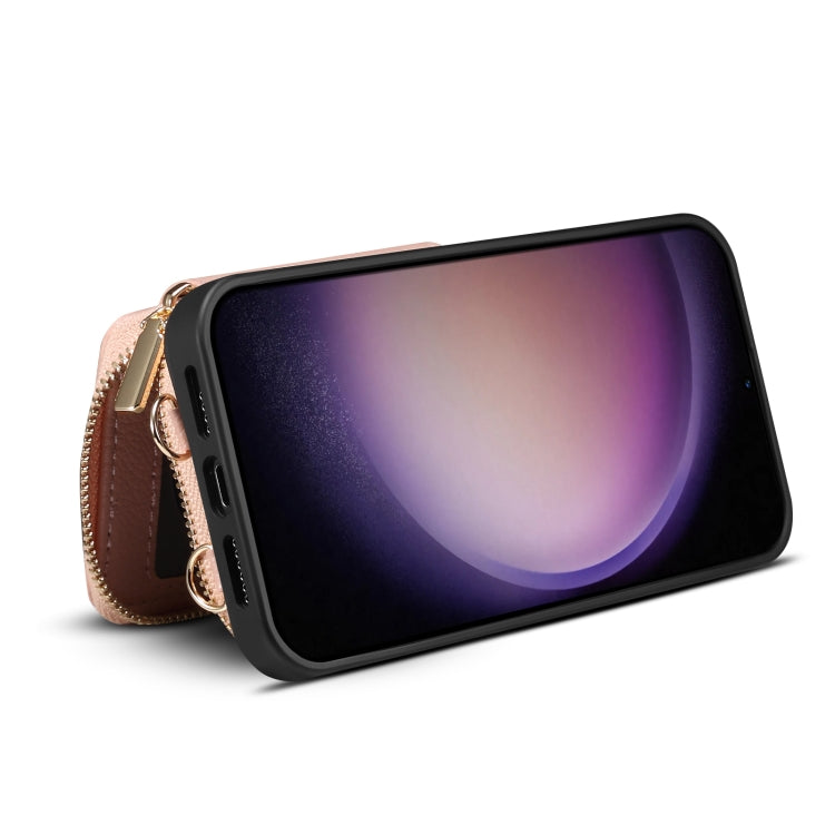 Para Samsung Galaxy S23 5G Funda para teléfono con ranura para tarjeta con cremallera (rosa)