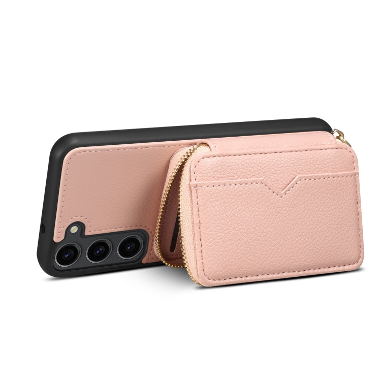 Para Samsung Galaxy S23 5G Funda para teléfono con ranura para tarjeta con cremallera (rosa)