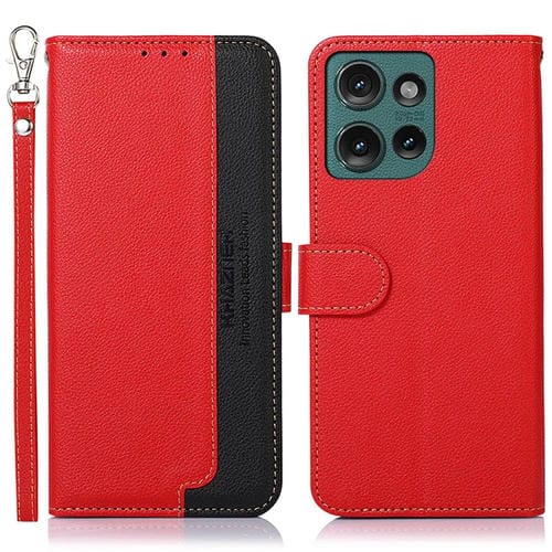 Funda de Cuero Khazneh RFID para Motorola Edge 50 Neo (Rojo)