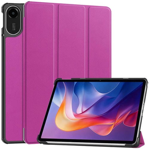 Funda de cuero con textura Custer y tres pliegues para Xiaomi Redmi Pad 2 (morado)