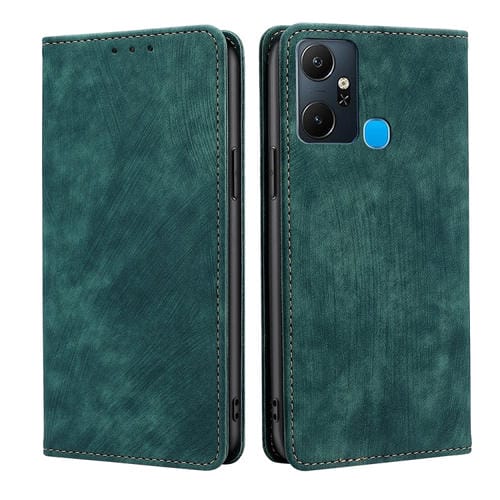 Funda de Cuero Magnética para Infinix Smart 6 Plus con Rfid y Cepillo Antirrobo (Verde)