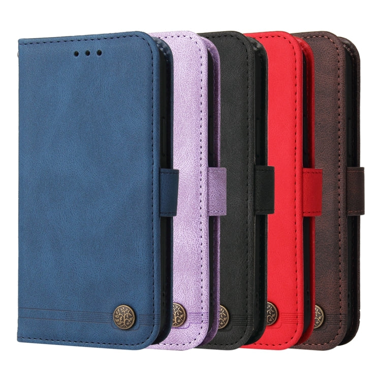Funda de Cuero Huawei Nova 13/Nova 12 con Botones de Metal y Árbol de la Vida (Morado)