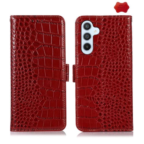 Funda para Teléfono Samsung Galaxy A55 5G Piel de Vaca con Capa Superior de Cocodrilo (Rojo)