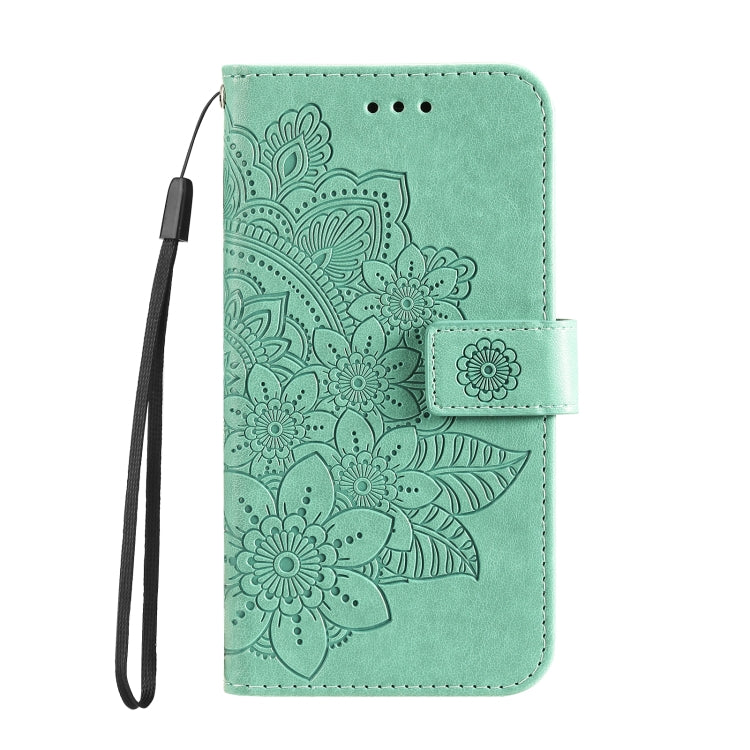 Funda de Cuero con Relieve de Flores de Siete Pétalos para Huawei Nova 13 Pro (Verde)