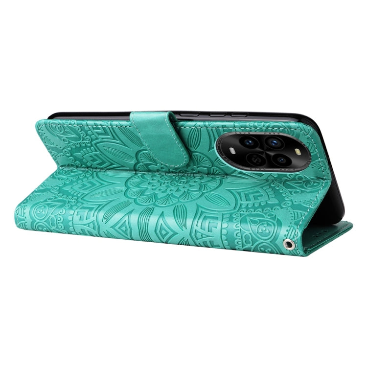Funda de Piel con Relieve de Girasol para Huawei Nova 13 Pro (Verde)