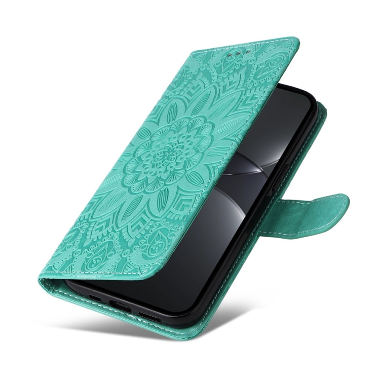 Funda de Piel con Relieve de Girasol para Huawei Nova 13 Pro (Verde)
