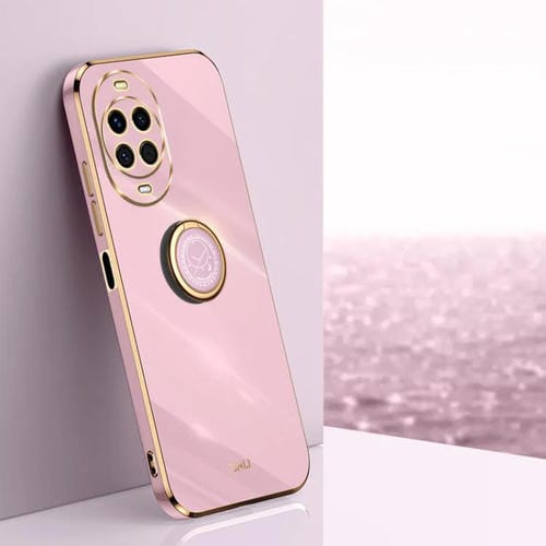 Funda de TPU con borde recto 6D galvanizado para Huawei Nova 14 XINLI con soporte para anillo (morado cereza)