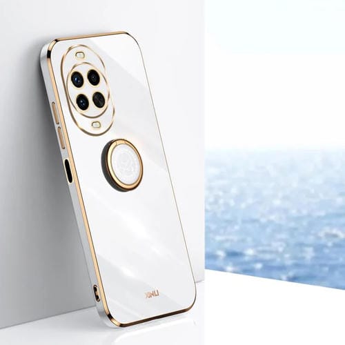 Funda de TPU con borde recto 6D galvanizado y soporte para anillo para Huawei Nova 14 Pro XINLI (blanca)