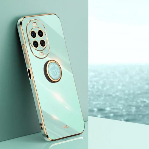 Funda de TPU con borde recto 6D galvanizado y soporte para anillo para Huawei Nova 14 Ultra XINLI (verde menta)