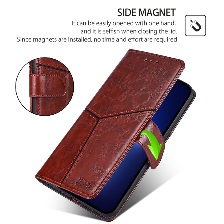 Funda de Cuero para OnePlus Nord Ce 4 Lite 5G con Costuras Geométricas (Marrón Oscuro)
