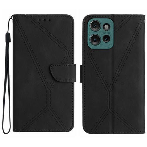 Funda de Cuero con Relieve y Costuras para Motorola Moto G75 5G (Negra)