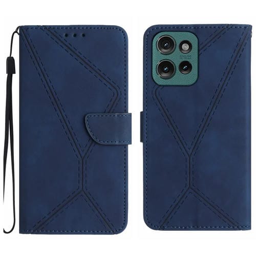 Funda de Cuero con Relieve y Costuras para Motorola Moto G75 5G (Azul)