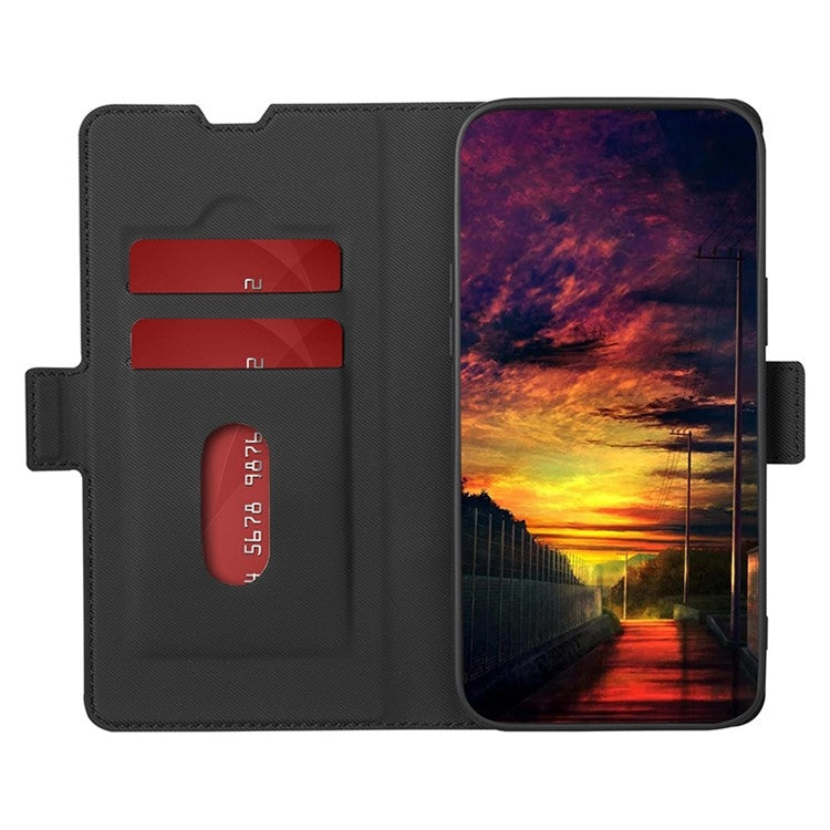 Funda de Cuero con Textura de Sarga y Botones Laterales para OnePlus Nord Ce 4 Lite 5G (Negro)