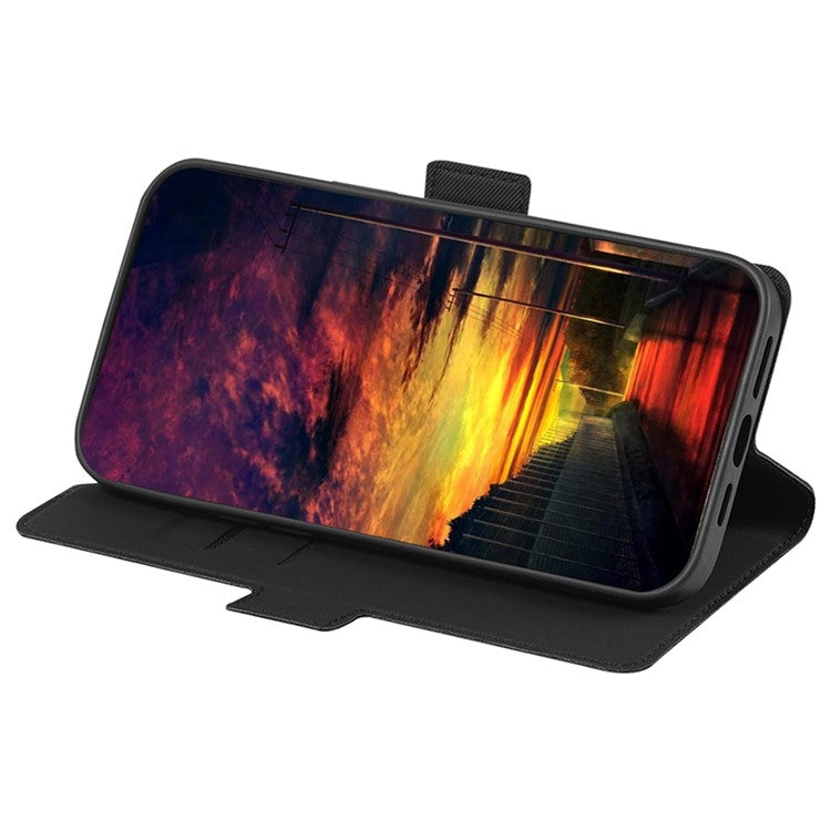 Funda de Cuero con Textura de Sarga y Botones Laterales para OnePlus Nord Ce 4 Lite 5G (Negro)