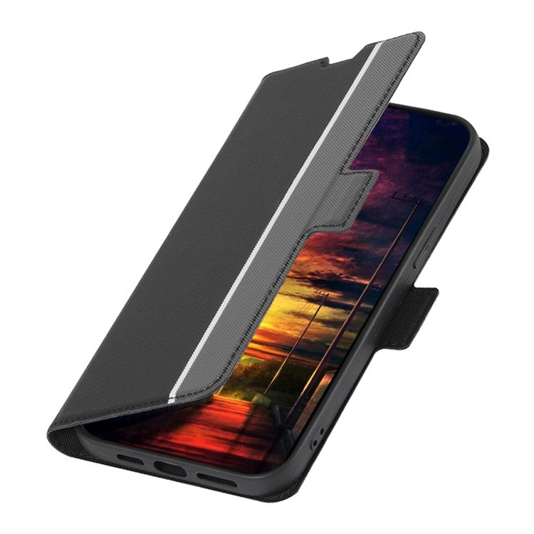 Funda de Cuero con Textura de Sarga y Botones Laterales para OnePlus Nord Ce 4 Lite 5G (Negro)