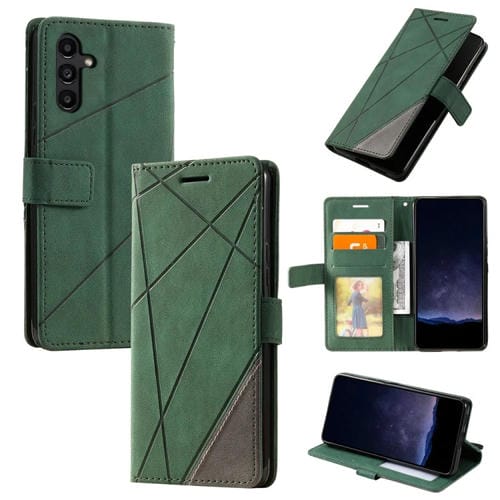 Funda de teléfono Samsung Galaxy A05S Skin Feel Splicing Cuero con Tapa Horizontal (Verde)