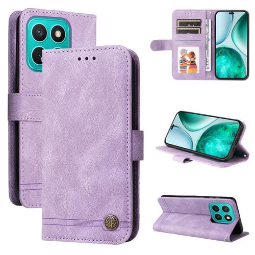Funda de Cuero con Botones Metálicos y Árbol de la Vida para Honor X8C 4G (Morado)